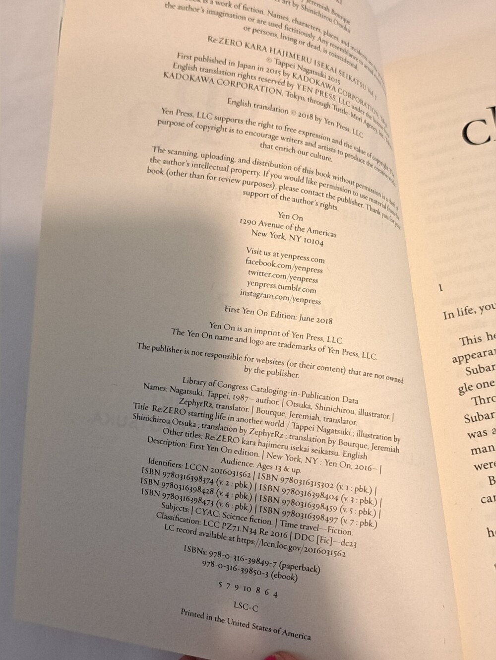 Re:Zero Paperback Book Chapter 7 Starting - Picture 2 of 4